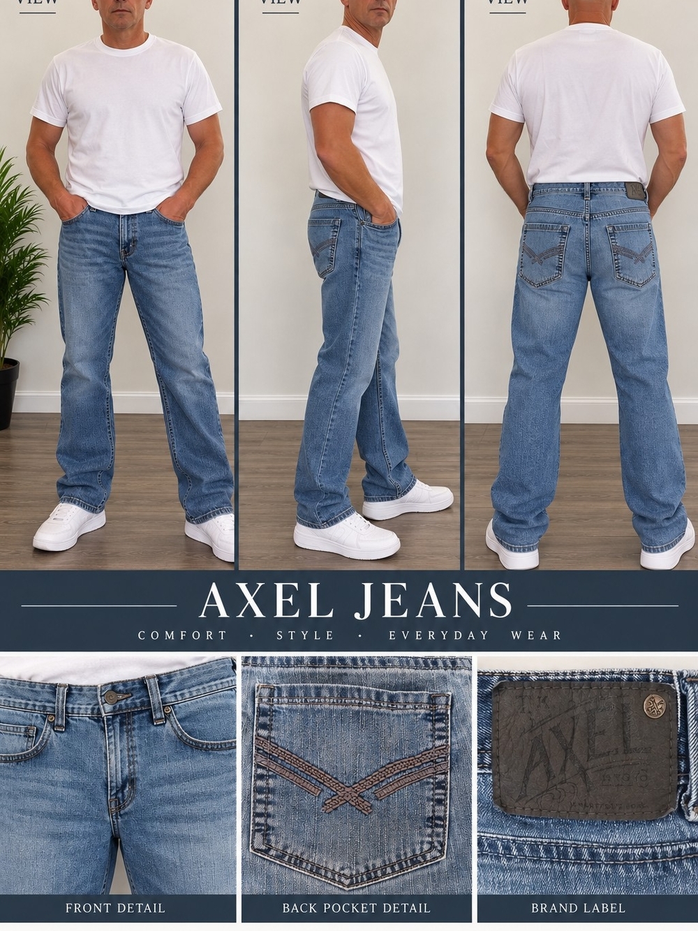 Axel Jeans Men's Slim Straight Denim Jeans Blue